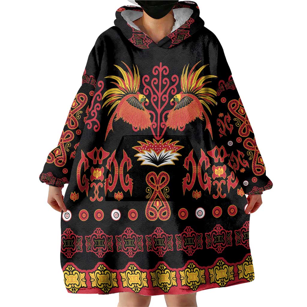 Papua Batik Motif Wearable Blanket Hoodie Papua Spirit Black Version - Polynesian Pride