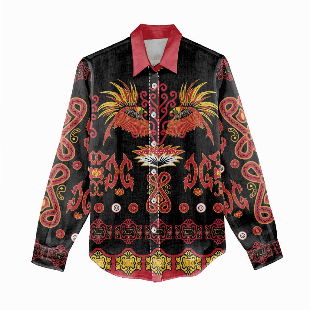 Papua Batik Motif Women Casual Shirt Papua Spirit Black Version - Polynesian Pride