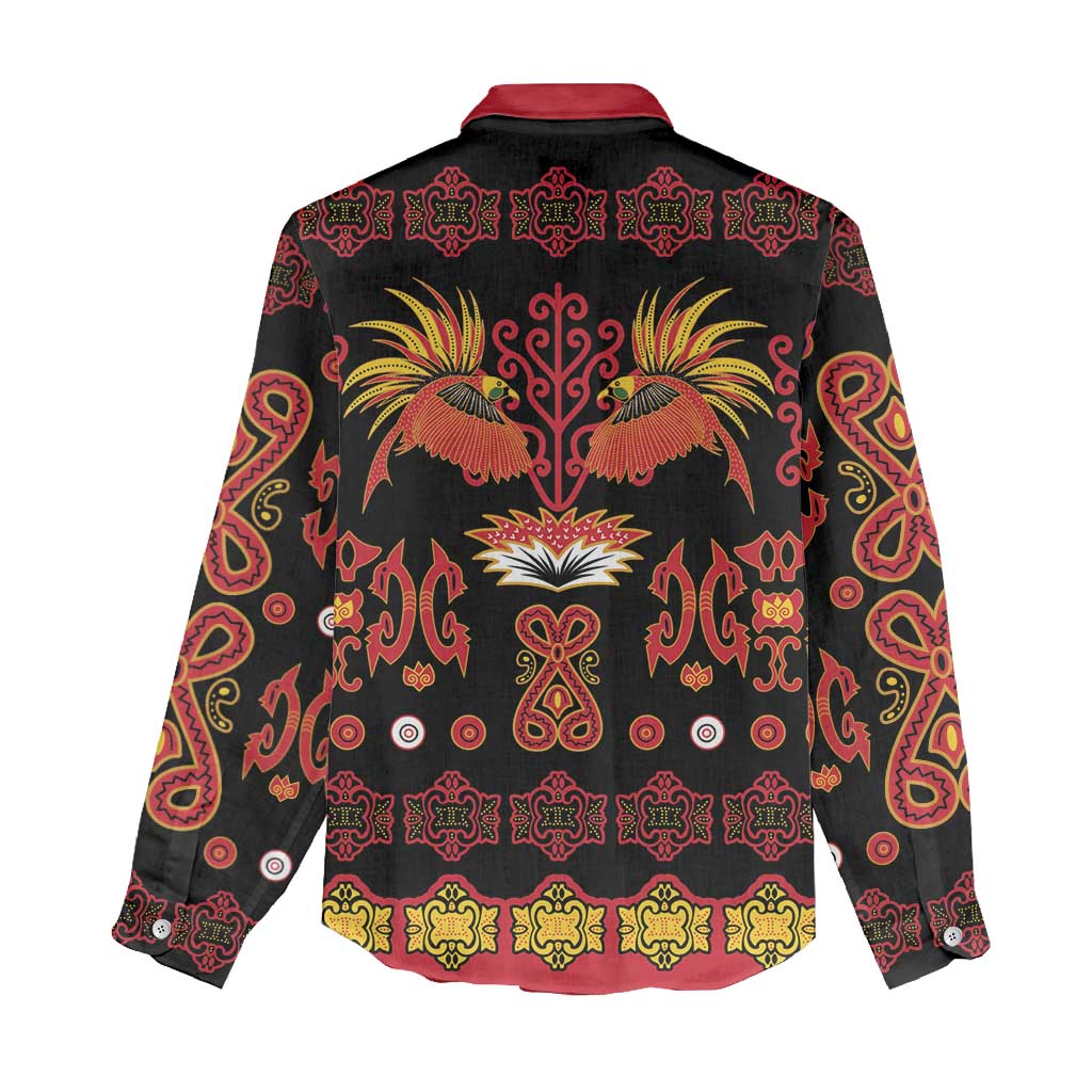 Papua Batik Motif Women Casual Shirt Papua Spirit Black Version - Polynesian Pride