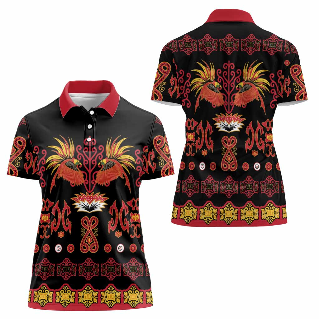 Papua Batik Motif Women Polo Shirt Papua Spirit Black Version - Polynesian Pride