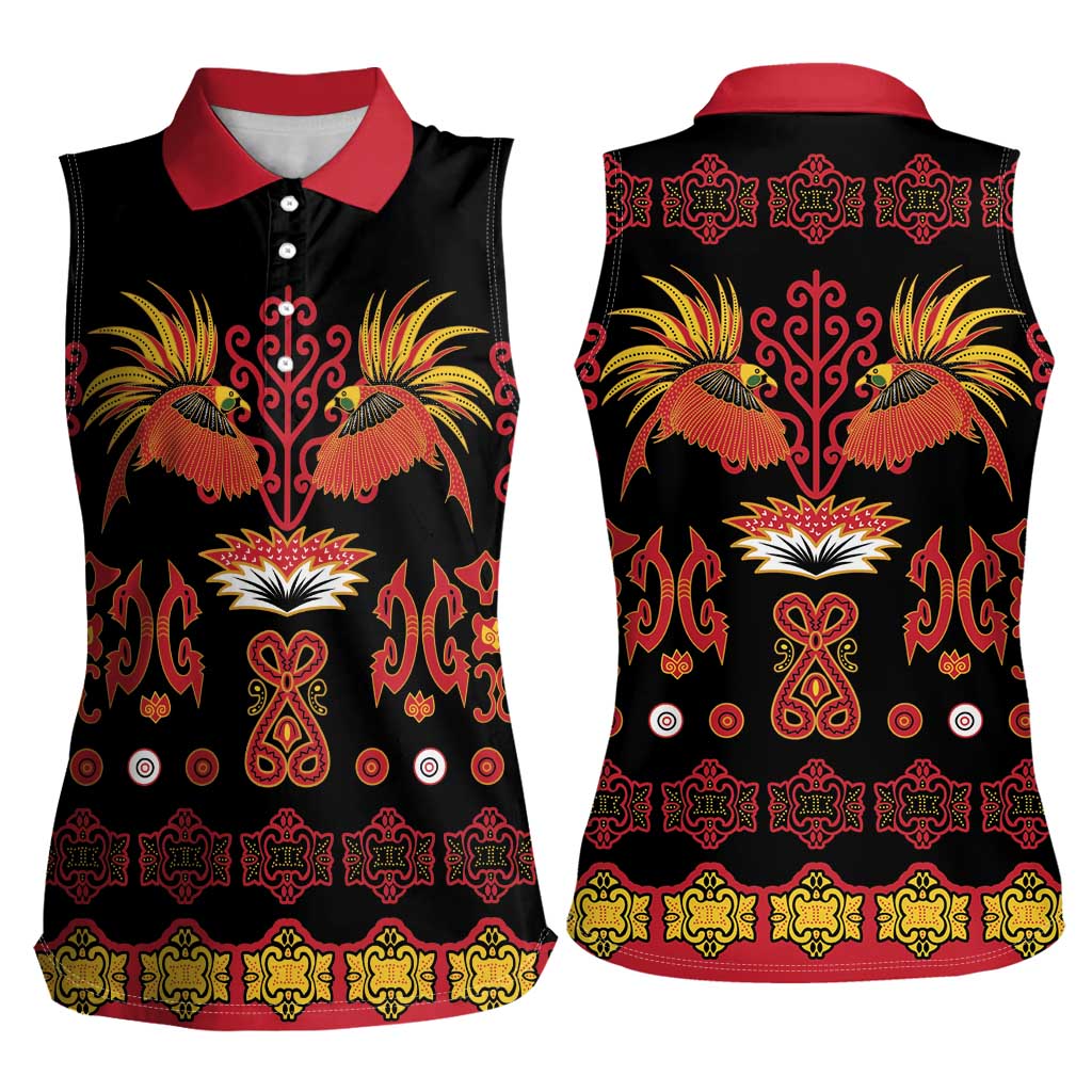 Papua Batik Motif Women Sleeveless Polo Shirt Papua Spirit Black Version LT05 - Polynesian Pride