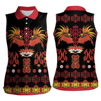 Papua Batik Motif Women Sleeveless Polo Shirt Papua Spirit Black Version LT05 - Polynesian Pride