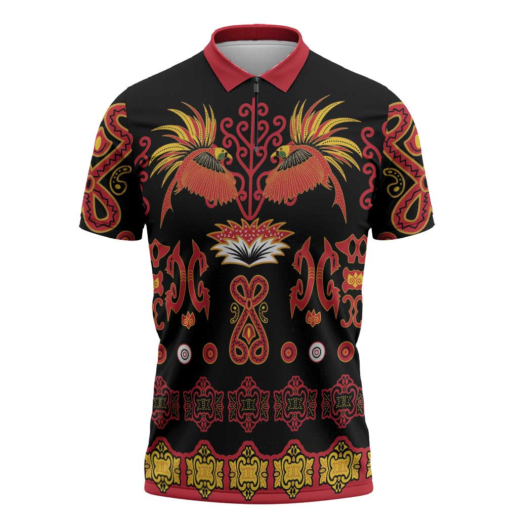 Papua Batik Motif Zipper Polo Shirt Papua Spirit Black Version - Polynesian Pride