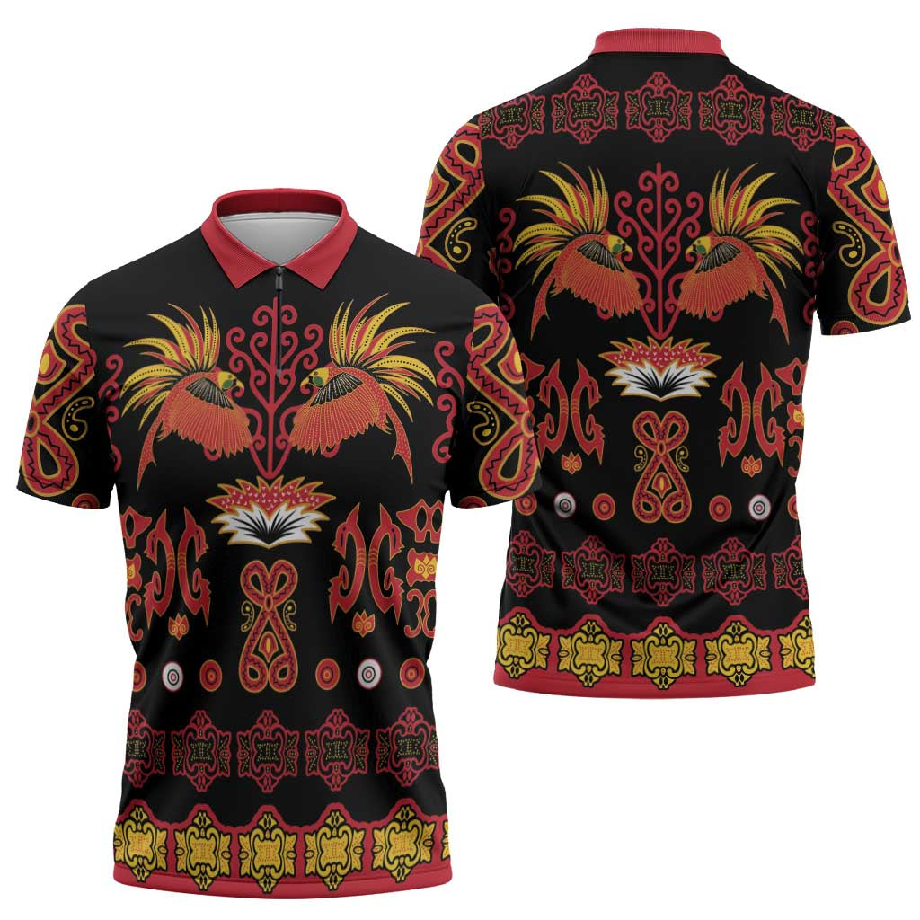 Papua Batik Motif Zipper Polo Shirt Papua Spirit Black Version - Polynesian Pride