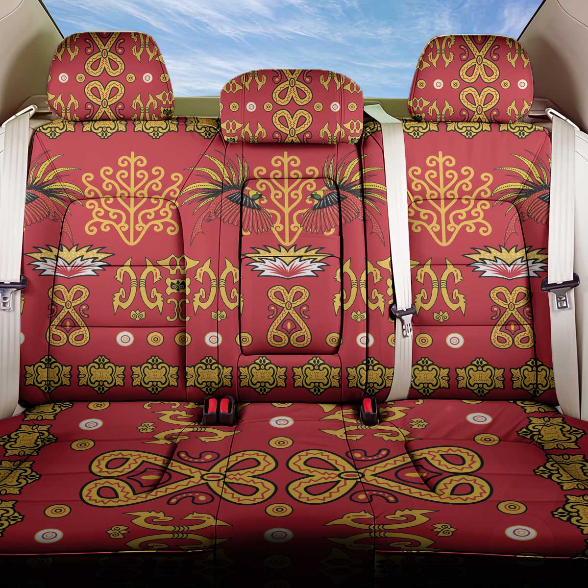 Papua Batik Motif Back Car Seat Cover Papua Spirit Red Version - Polynesian Pride