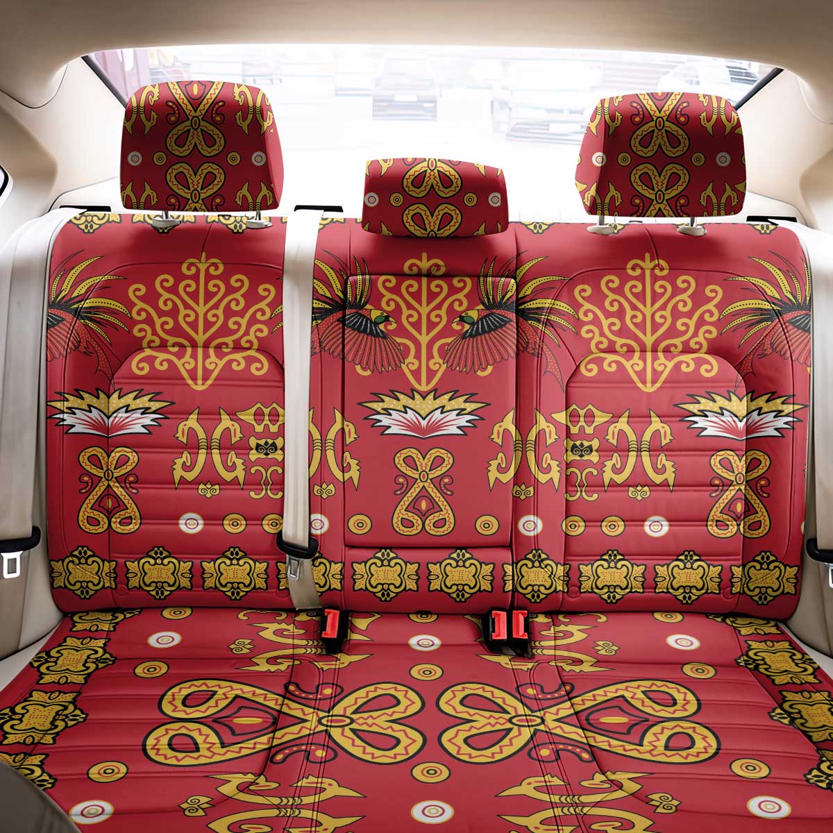 Papua Batik Motif Back Car Seat Cover Papua Spirit Red Version - Polynesian Pride