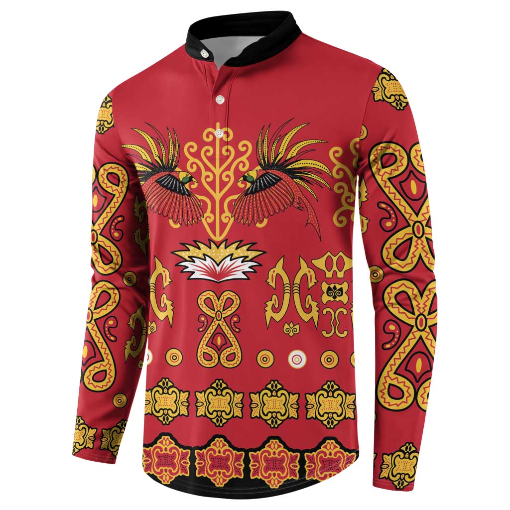 Papua Batik Motif Button Sweatshirt Papua Spirit Red Version LT05 - Polynesian Pride
