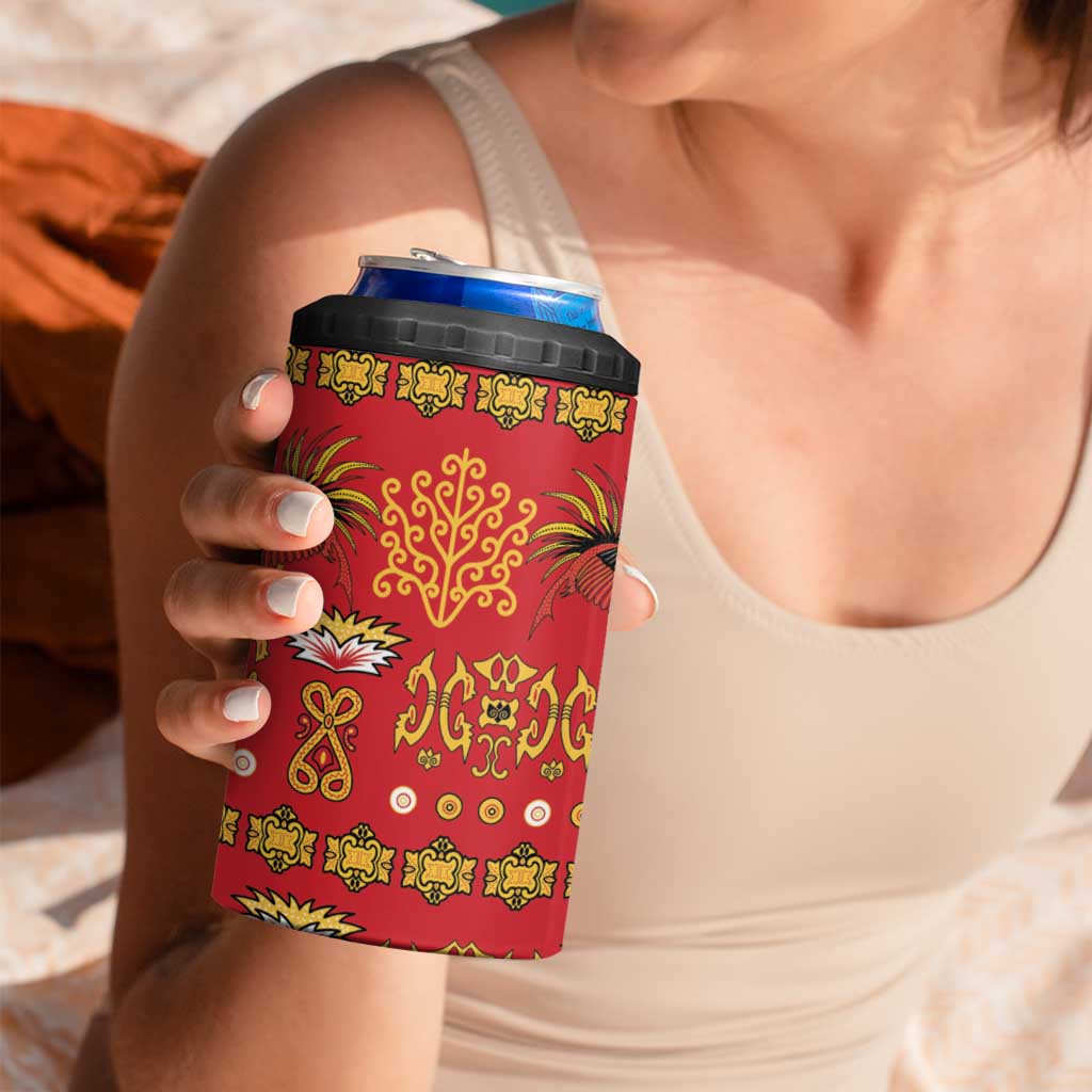 Papua Batik Motif 4 in 1 Can Cooler Tumbler Papua Spirit Red Version LT05 - Polynesian Pride