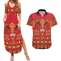 Papua Batik Motif Couples Matching Summer Maxi Dress and Hawaiian Shirt Papua Spirit Red Version LT05 Red - Polynesian Pride