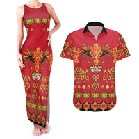 Papua Batik Motif Couples Matching Tank Maxi Dress and Hawaiian Shirt Papua Spirit Red Version LT05 Red - Polynesian Pride