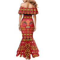Papua Batik Motif Family Matching Mermaid Dress and Hawaiian Shirt Papua Spirit Red Version LT05 - Polynesian Pride
