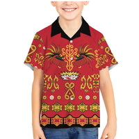 Papua Batik Motif Family Matching Mermaid Dress and Hawaiian Shirt Papua Spirit Red Version LT05 Son's Shirt Red - Polynesian Pride