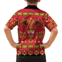 Papua Batik Motif Family Matching Off The Shoulder Long Sleeve Dress and Hawaiian Shirt Papua Spirit Red Version - Polynesian Pride