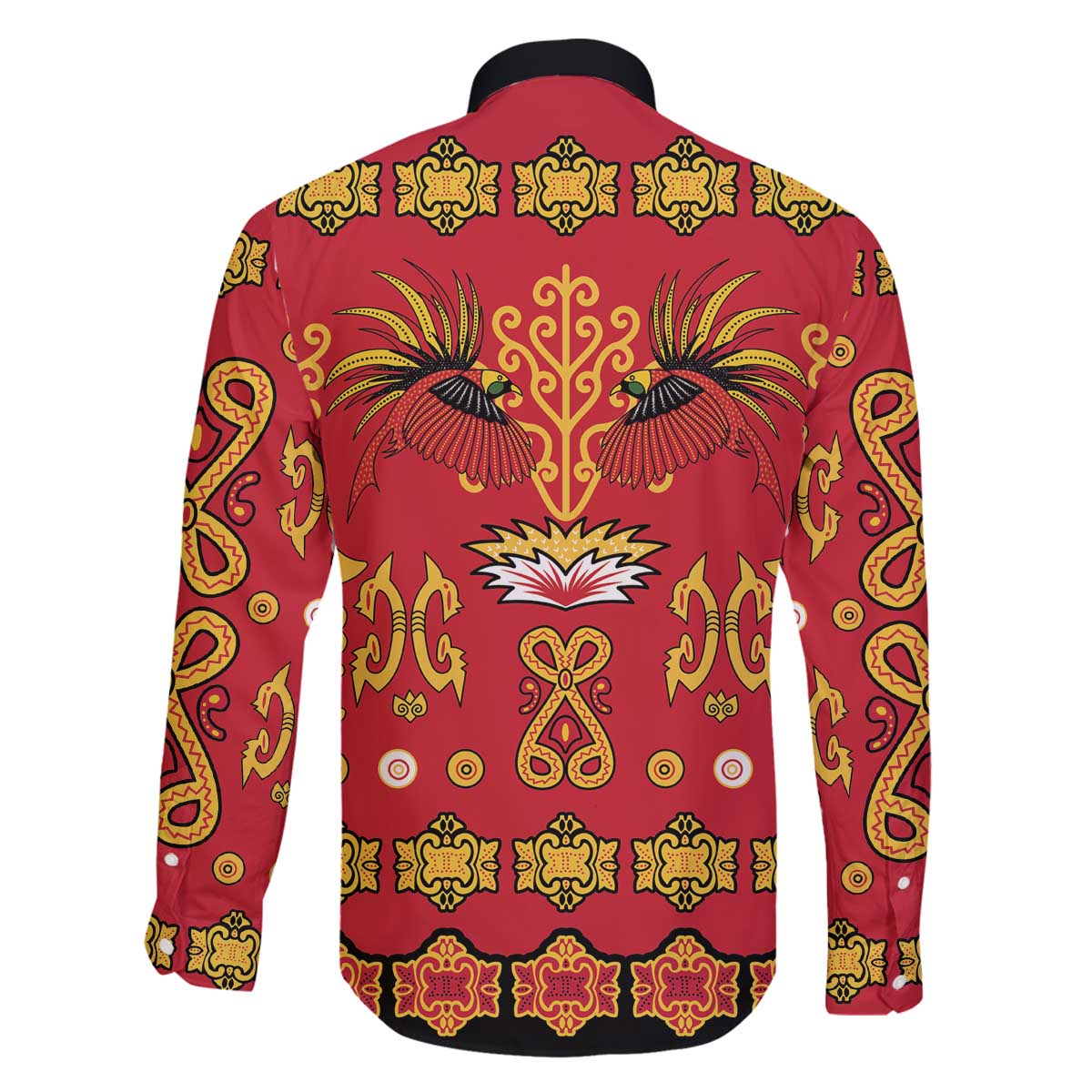 Papua Batik Motif Family Matching Off The Shoulder Long Sleeve Dress and Hawaiian Shirt Papua Spirit Red Version - Polynesian Pride
