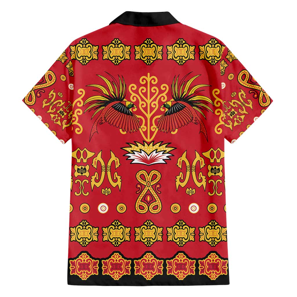 Papua Batik Motif Family Matching Off Shoulder Short Dress and Hawaiian Shirt Papua Spirit Red Version - Polynesian Pride