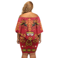 Papua Batik Motif Family Matching Off Shoulder Short Dress and Hawaiian Shirt Papua Spirit Red Version - Polynesian Pride