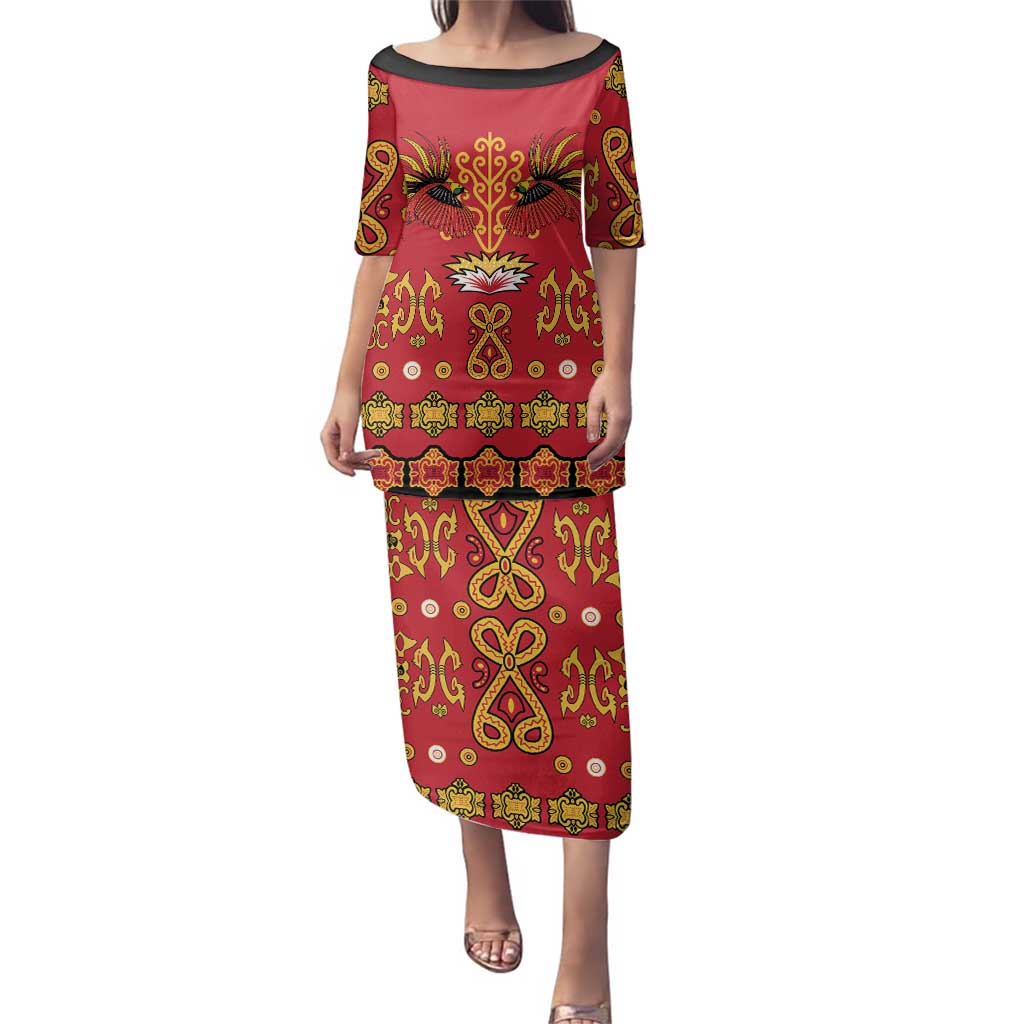 Papua Batik Motif Family Matching Puletasi and Hawaiian Shirt Papua Spirit Red Version - Polynesian Pride
