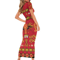 Papua Batik Motif Family Matching Short Sleeve Bodycon Dress and Hawaiian Shirt Papua Spirit Red Version LT05 - Polynesian Pride