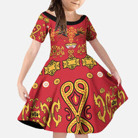 Papua Batik Motif Family Matching Summer Maxi Dress and Hawaiian Shirt Papua Spirit Red Version LT05 Daughter's Dress Red - Polynesian Pride