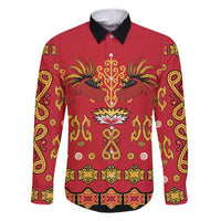 Papua Batik Motif Family Matching Summer Maxi Dress and Hawaiian Shirt Papua Spirit Red Version LT05 Dad's Shirt - Long Sleeve Red - Polynesian Pride