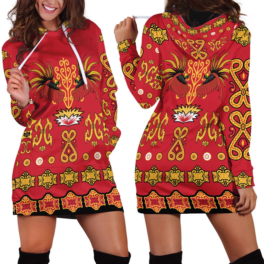 Papua Batik Motif Hoodie Dress Papua Spirit Red Version - Polynesian Pride