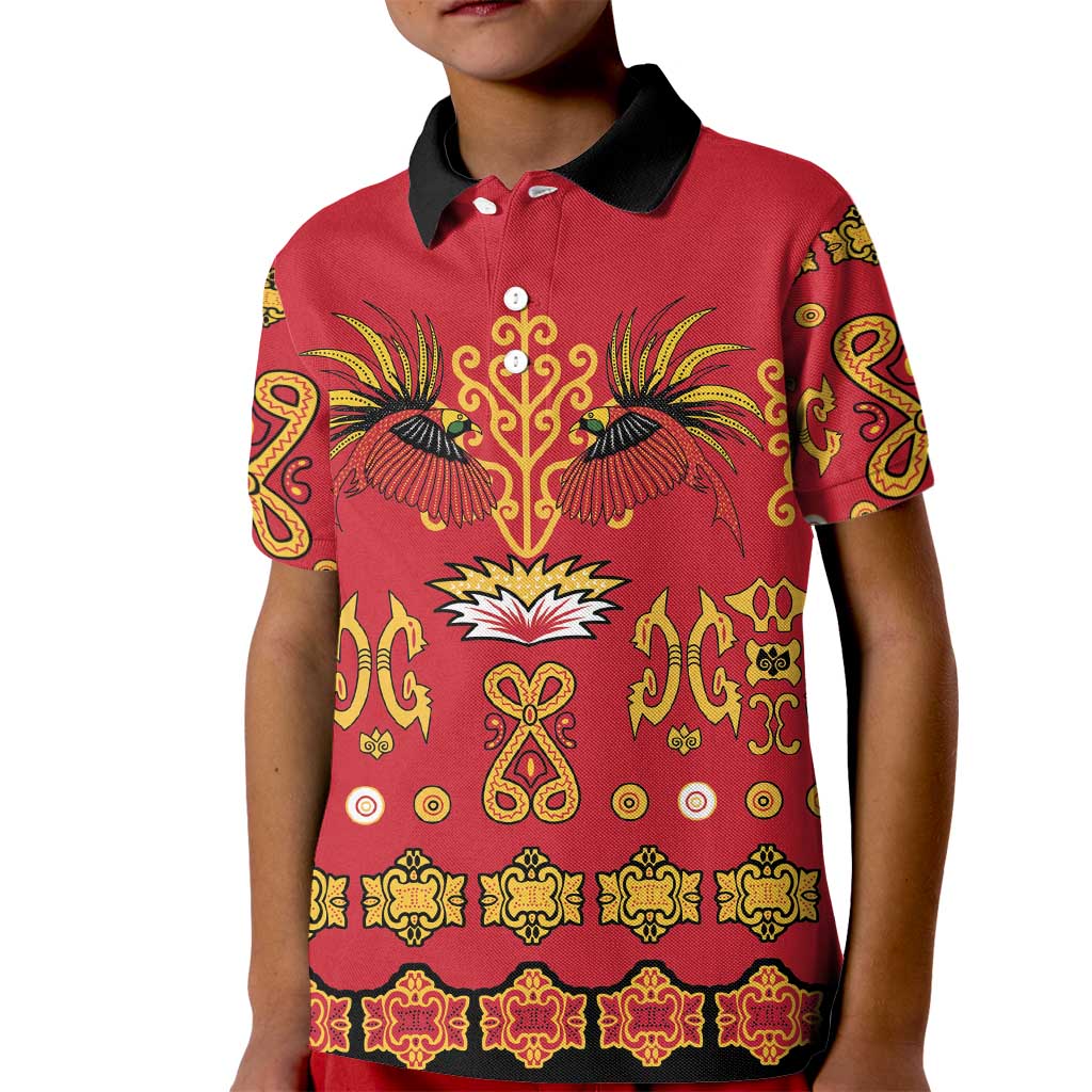 Papua Batik Motif Kid Polo Shirt Papua Spirit Red Version LT05 Kid Red - Polynesian Pride