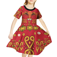 Papua Batik Motif Kid Short Sleeve Dress Papua Spirit Red Version - Polynesian Pride