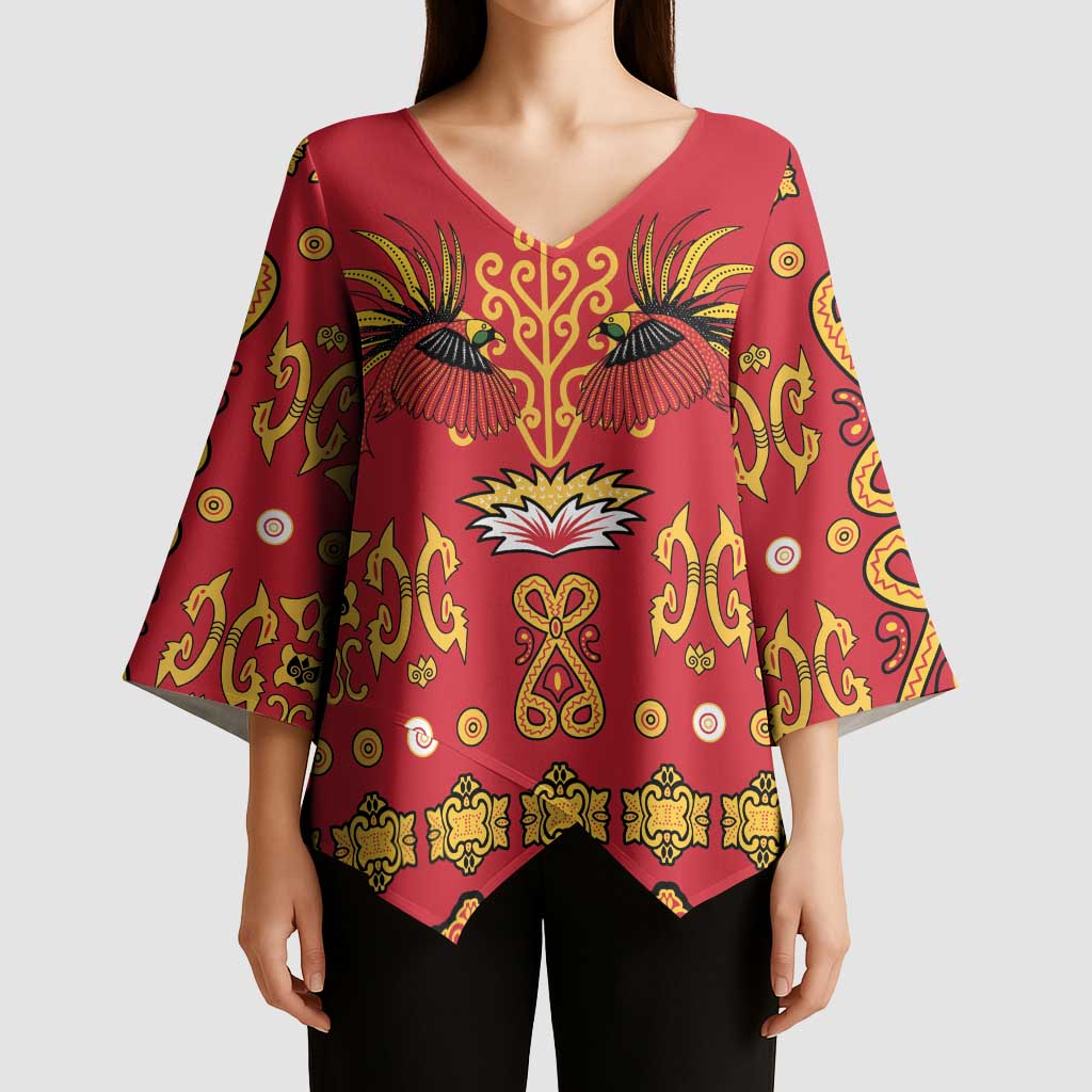 Papua Batik Motif Kimono Sleeve Blouse Papua Spirit Red Version - Polynesian Pride