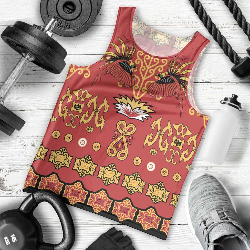 Papua Batik Motif Men Tank Top Papua Spirit Red Version - Polynesian Pride