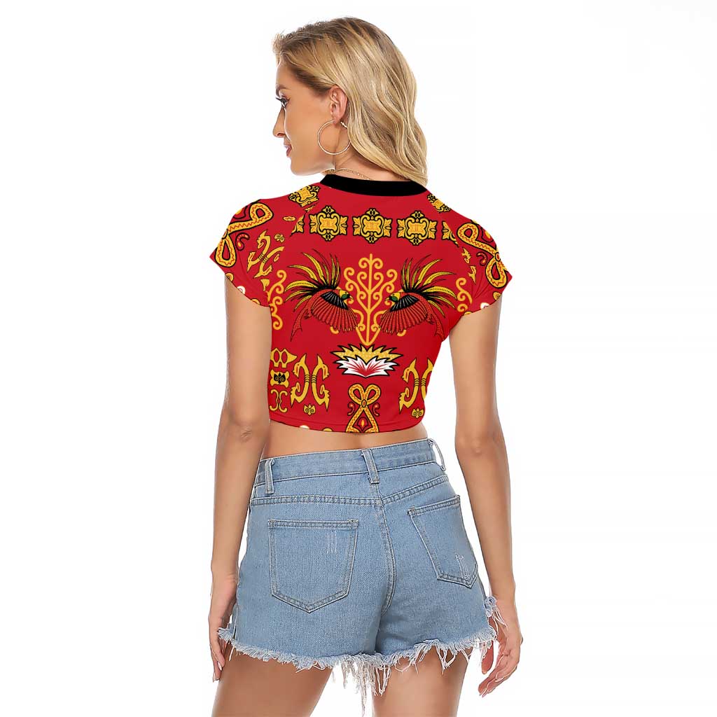 Papua Batik Motif Raglan Cropped T Shirt Papua Spirit Red Version - Polynesian Pride