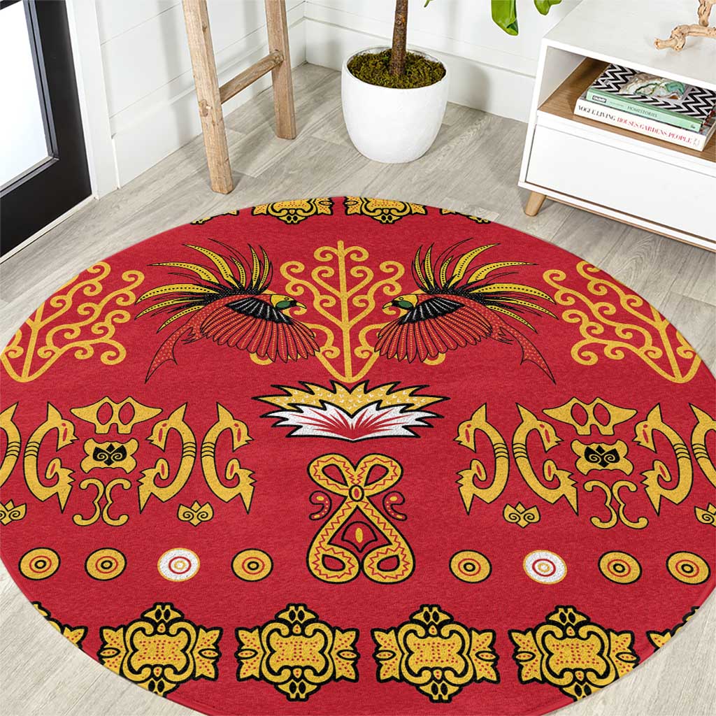Papua Batik Motif Round Carpet Papua Spirit Red Version LT05 Red - Polynesian Pride