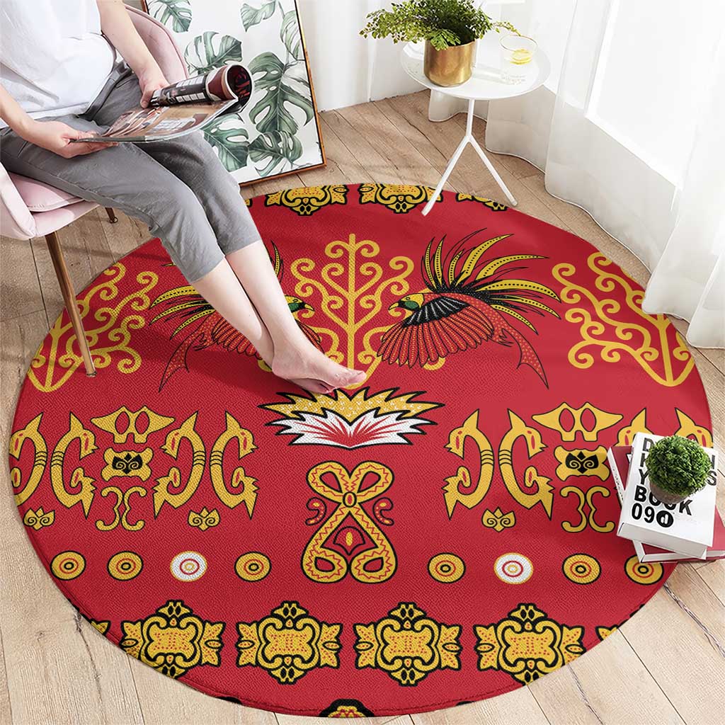 Papua Batik Motif Round Carpet Papua Spirit Red Version LT05 - Polynesian Pride