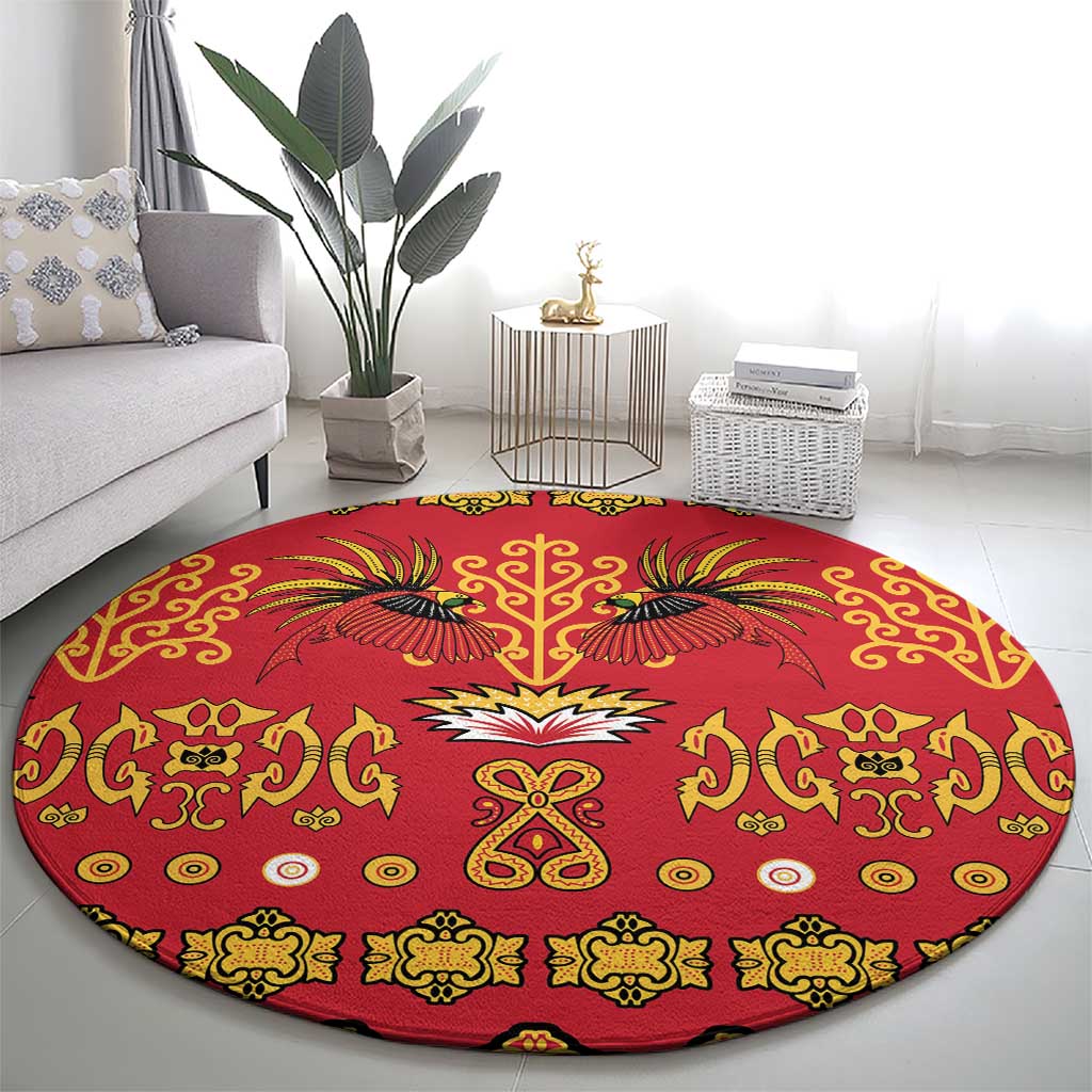 Papua Batik Motif Round Carpet Papua Spirit Red Version LT05 - Polynesian Pride