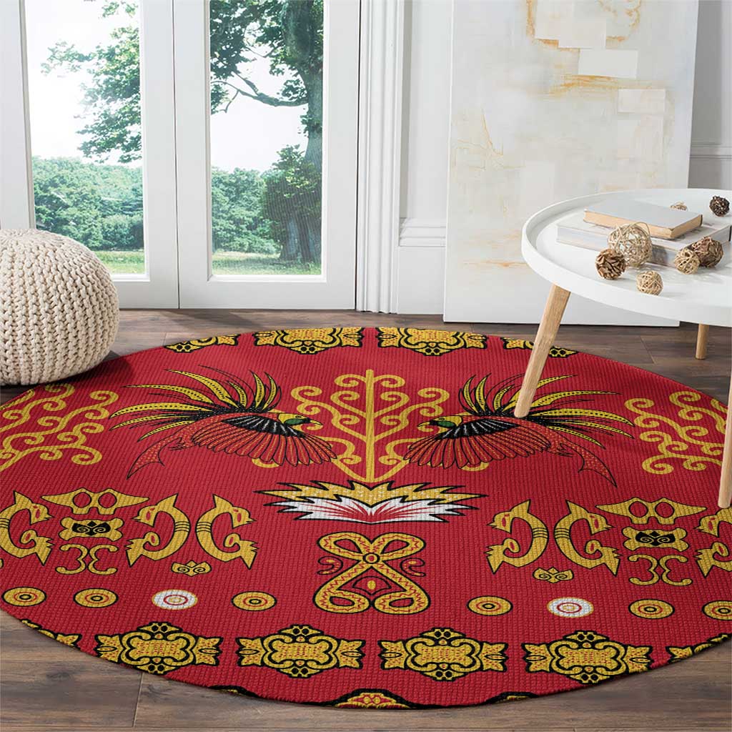 Papua Batik Motif Round Carpet Papua Spirit Red Version LT05 - Polynesian Pride