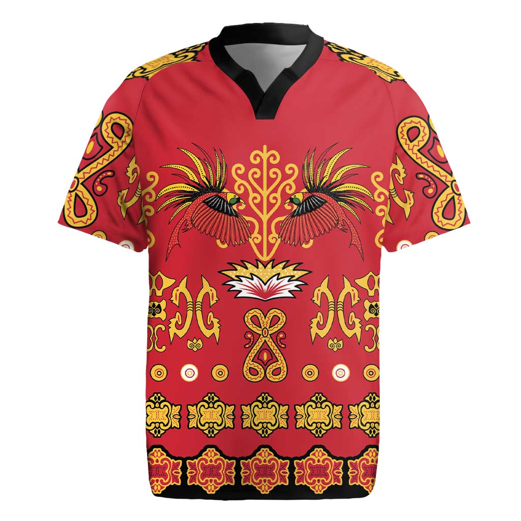 Papua Batik Motif Rugby Jersey Papua Spirit Red Version - Polynesian Pride
