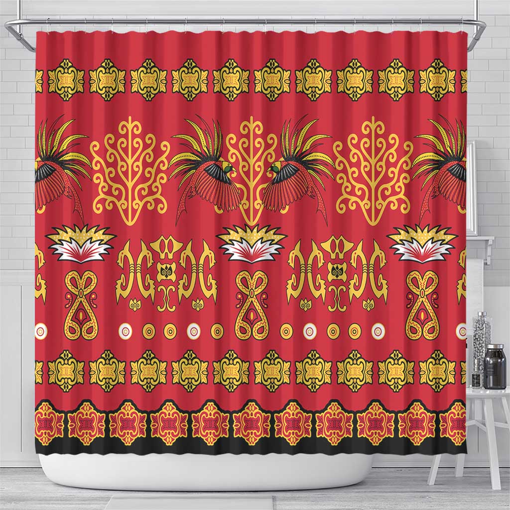 Papua Batik Motif Shower Curtain Papua Spirit Red Version - Polynesian Pride