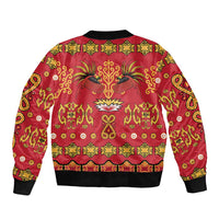 Papua Batik Motif Sleeve Zip Bomber Jacket Papua Spirit Red Version - Polynesian Pride