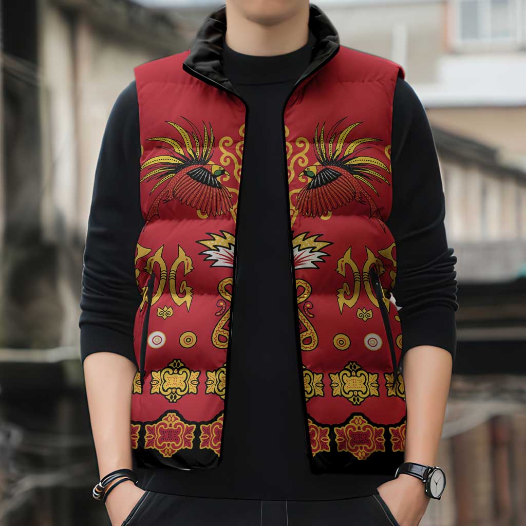 Papua Batik Motif Sleeveless Puffer Jacket Papua Spirit Red Version - Polynesian Pride