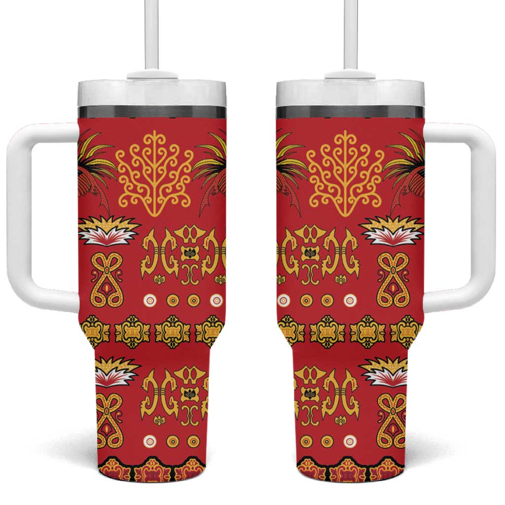 Papua Batik Motif Tumbler With Handle Papua Spirit Red Version LT05 One Size: 40 oz Red - Polynesian Pride