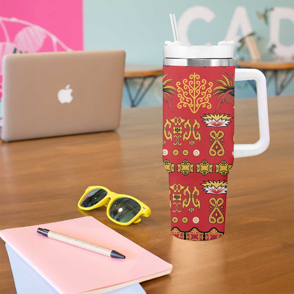 Papua Batik Motif Tumbler With Handle Papua Spirit Red Version - Polynesian Pride