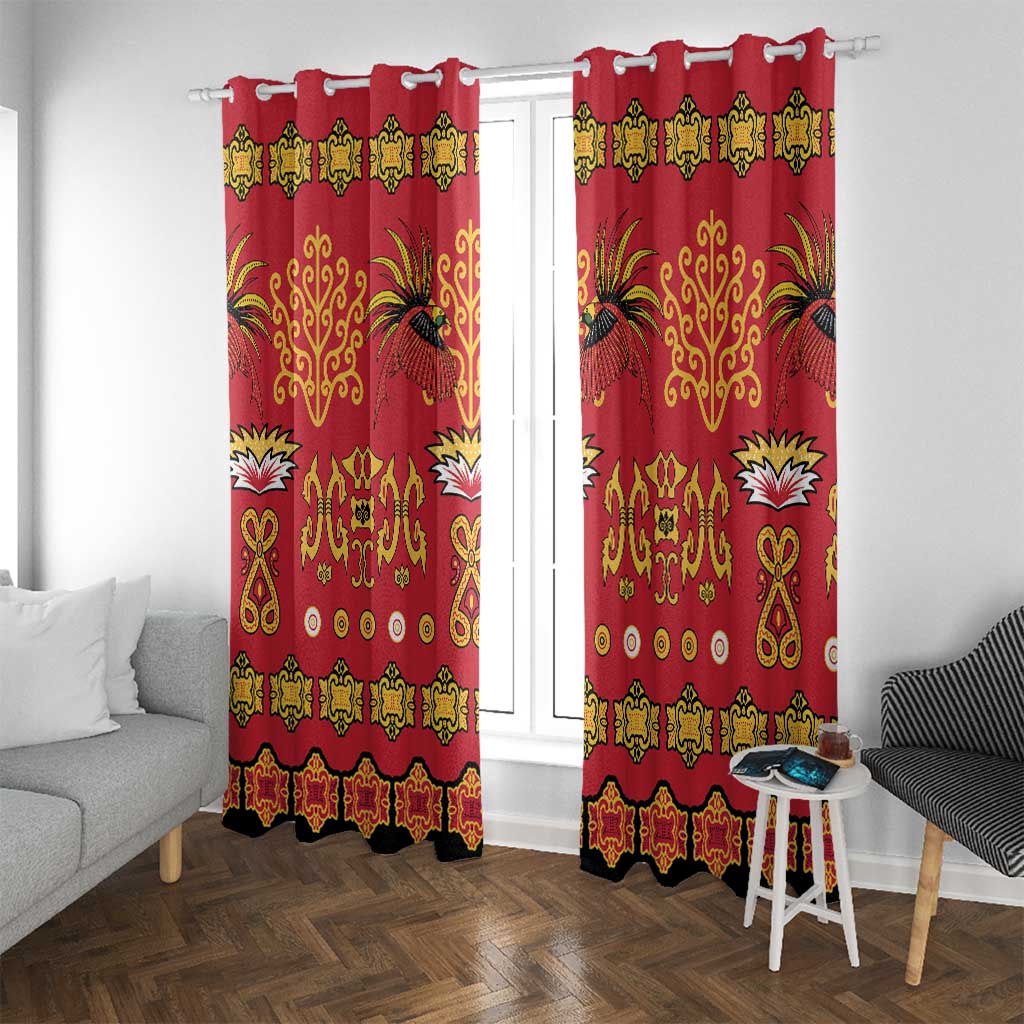 Papua Batik Motif Window Curtain Papua Spirit Red Version LT05 With Grommets Red - Polynesian Pride