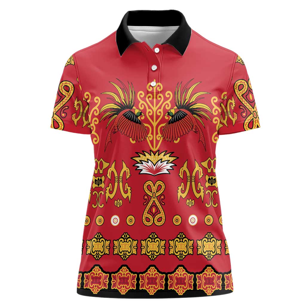 Papua Batik Motif Women Polo Shirt Papua Spirit Red Version - Polynesian Pride