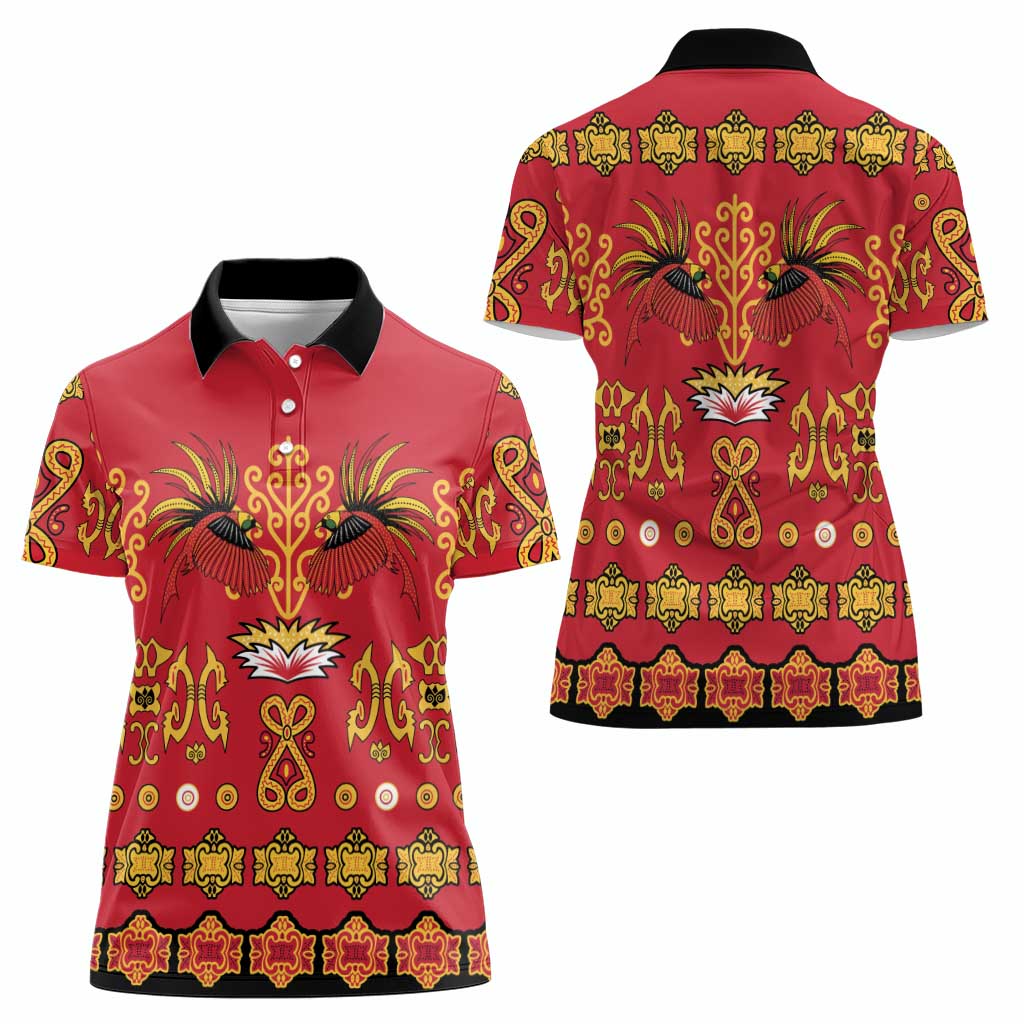Papua Batik Motif Women Polo Shirt Papua Spirit Red Version - Polynesian Pride