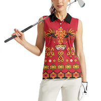 Papua Batik Motif Women Sleeveless Polo Shirt Papua Spirit Red Version LT05 - Polynesian Pride