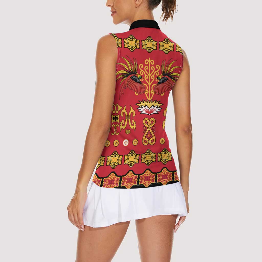 Papua Batik Motif Women Sleeveless Polo Shirt Papua Spirit Red Version LT05 - Polynesian Pride