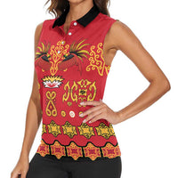 Papua Batik Motif Women Sleeveless Polo Shirt Papua Spirit Red Version LT05 - Polynesian Pride