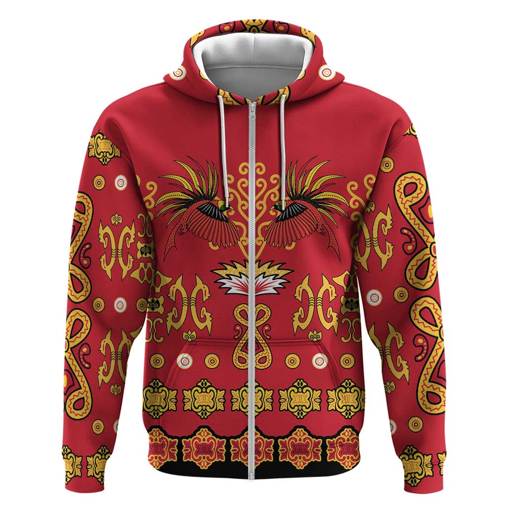 Papua Batik Motif Zip Hoodie Papua Spirit Red Version - Polynesian Pride