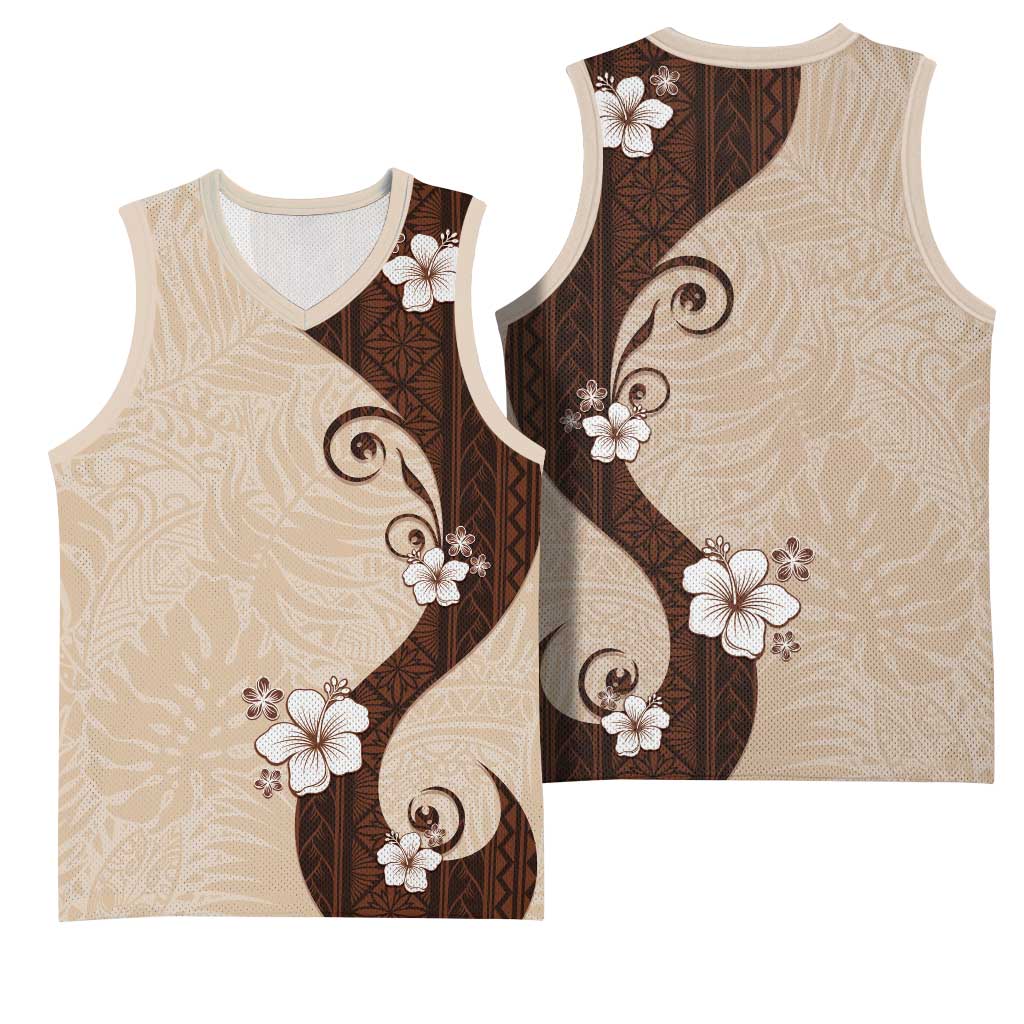 Polynesia Hibiscus Basketball Jersey Cameo Curve Motif - Polynesian Pride