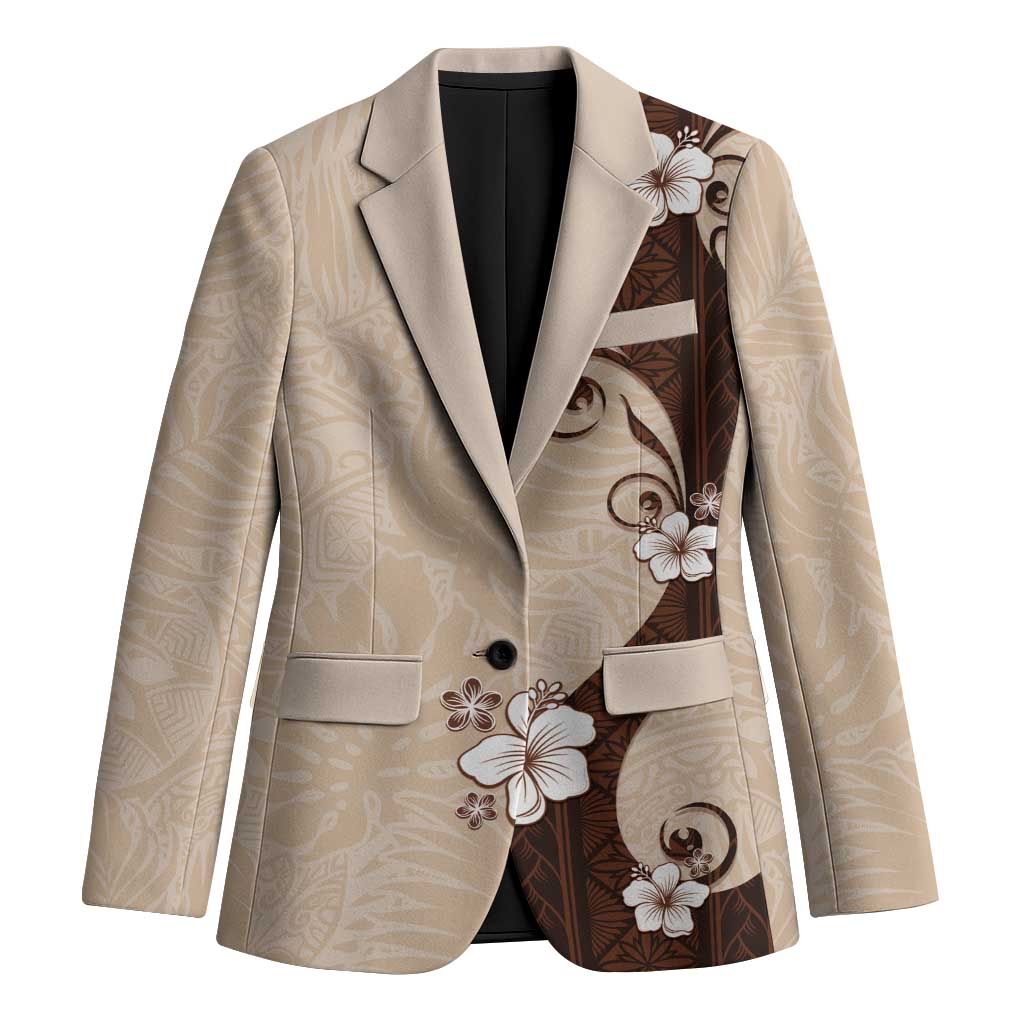 Polynesia Hibiscus Blazer Cameo Curve Motif LT05 Unisex Beige - Polynesian Pride