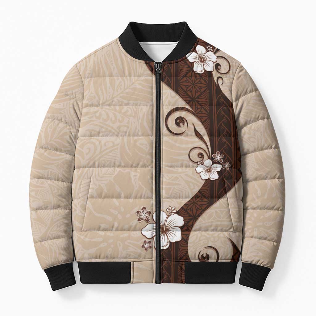 Polynesia Hibiscus Bomber Puffer Jacket Cameo Curve Motif - Polynesian Pride